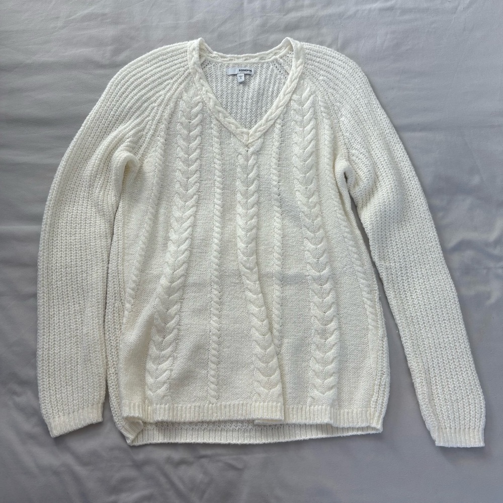 Sonoma Cream V-Neck Cable Knit Sweater